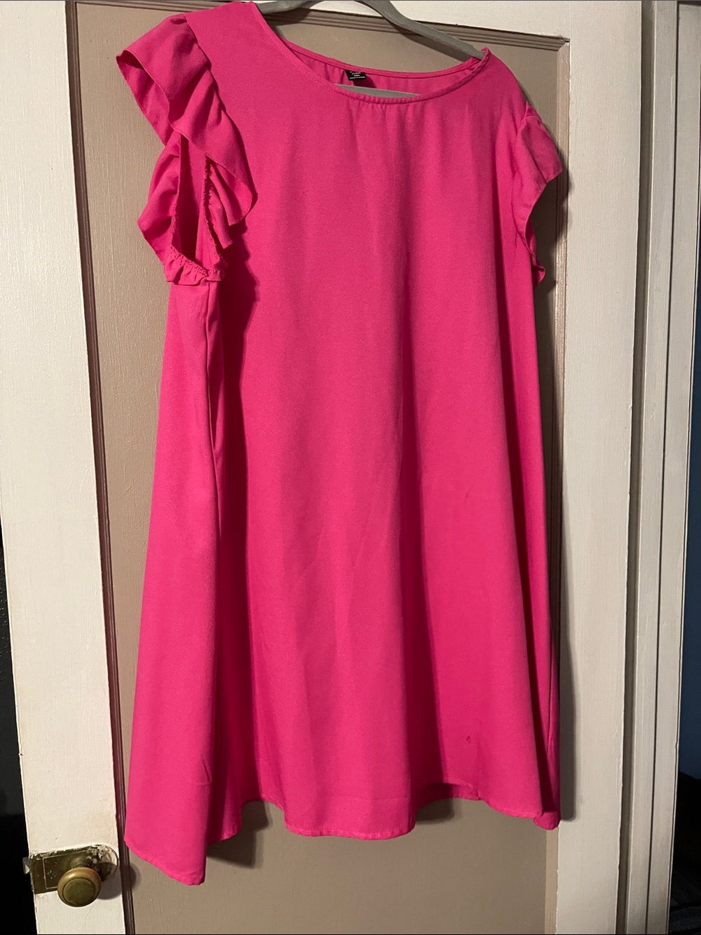 SHEIN Bright Pink Ruffle Sleeve Mini Dress